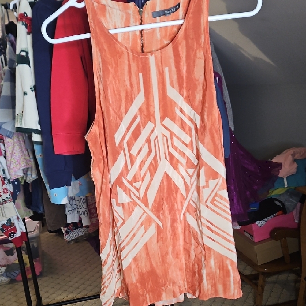 Matty M Vibrant Orange Top with White Patterns